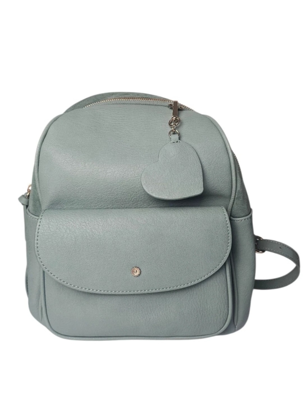 Lauren Conrad Green Mini Backpack Heart Charm 11.5" Faux Leather Suede Rose Gold